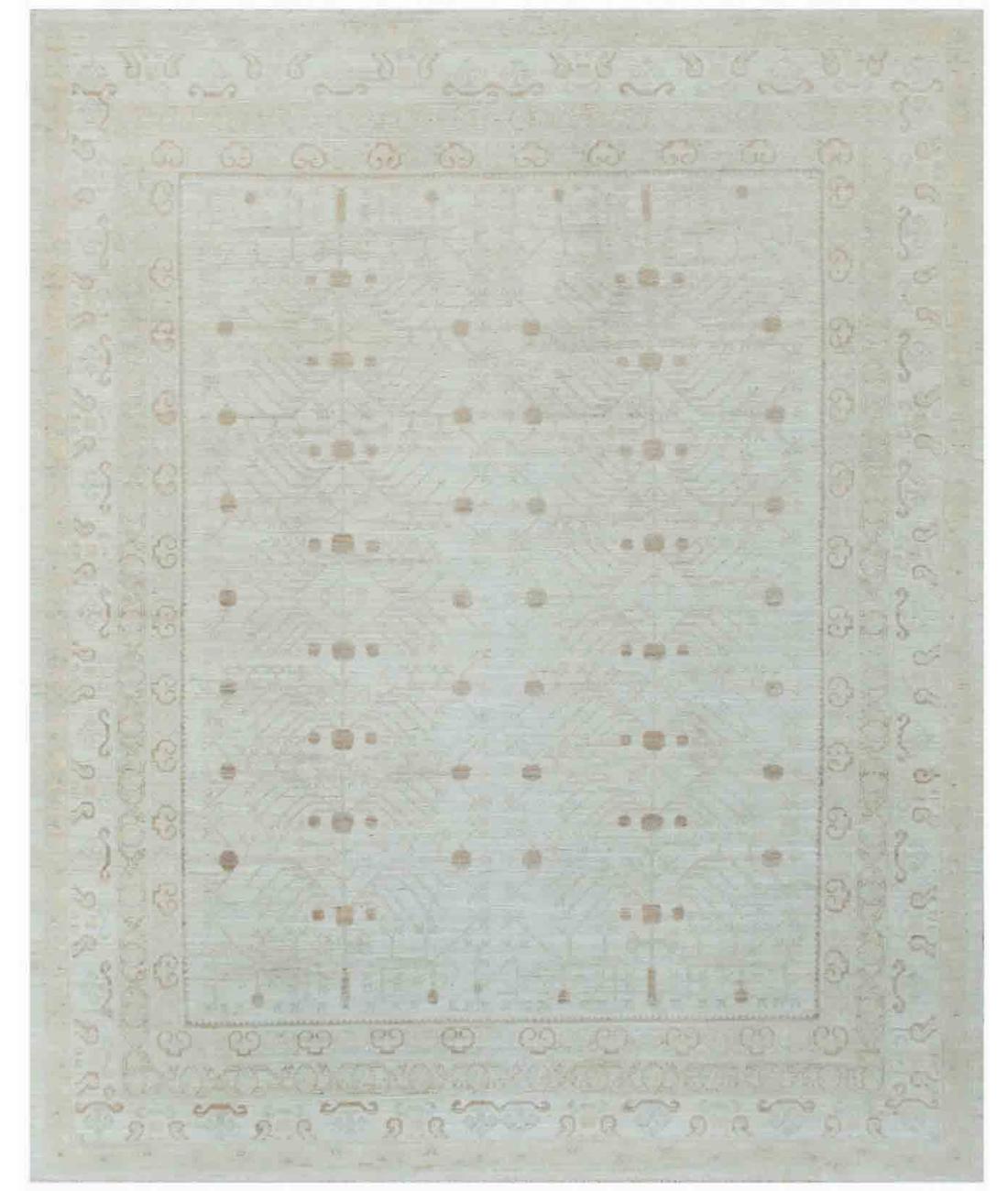 Hand Knotted Khotan Wool Rug - 7'10'' x 9'10'' 7' 10" X 9' 10" ( 239 X 300 ) / Ivory / Taupe