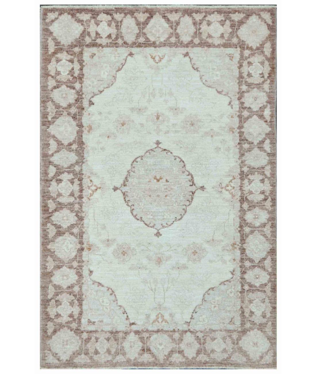 Hand Knotted Farhan Wool Rug - 3'10'' x 5'10'' 3' 10" X 5' 10" ( 117 X 178 ) / Ivory / Brown