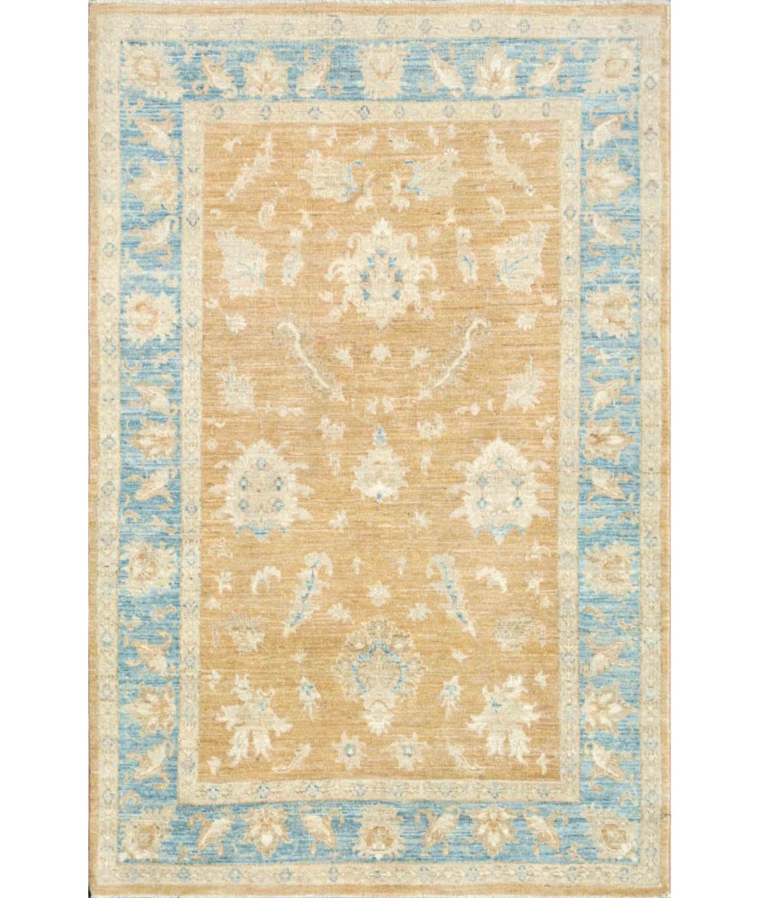 Hand Knotted Farhan Wool Rug - 3'10'' x 5'10'' 3' 10" X 5' 10" ( 117 X 178 ) / Taupe / Blue