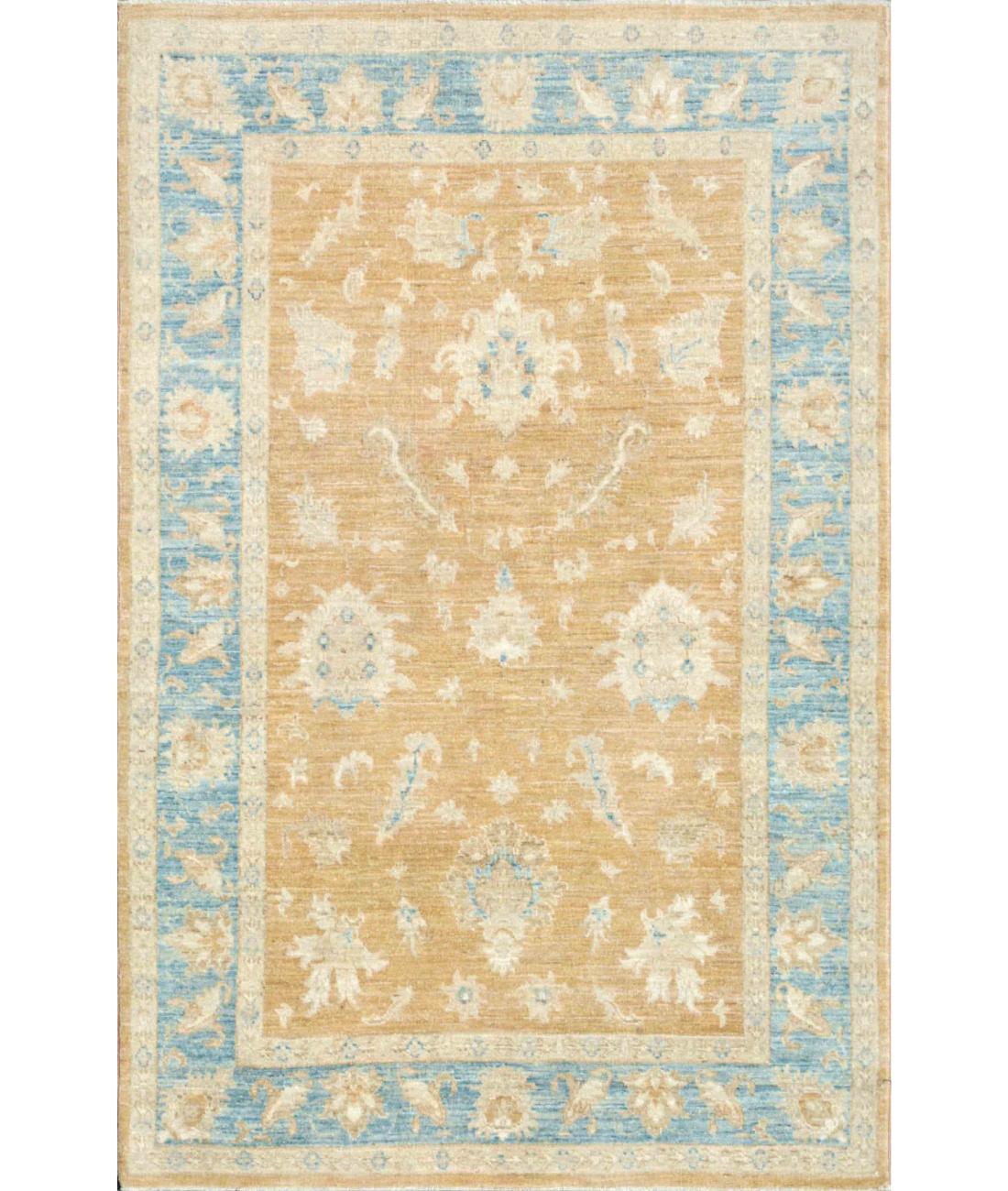 Hand Knotted Farhan Wool Rug - 3'10'' x 5'10'' 3' 10" X 5' 10" ( 117 X 178 ) / Taupe / Blue