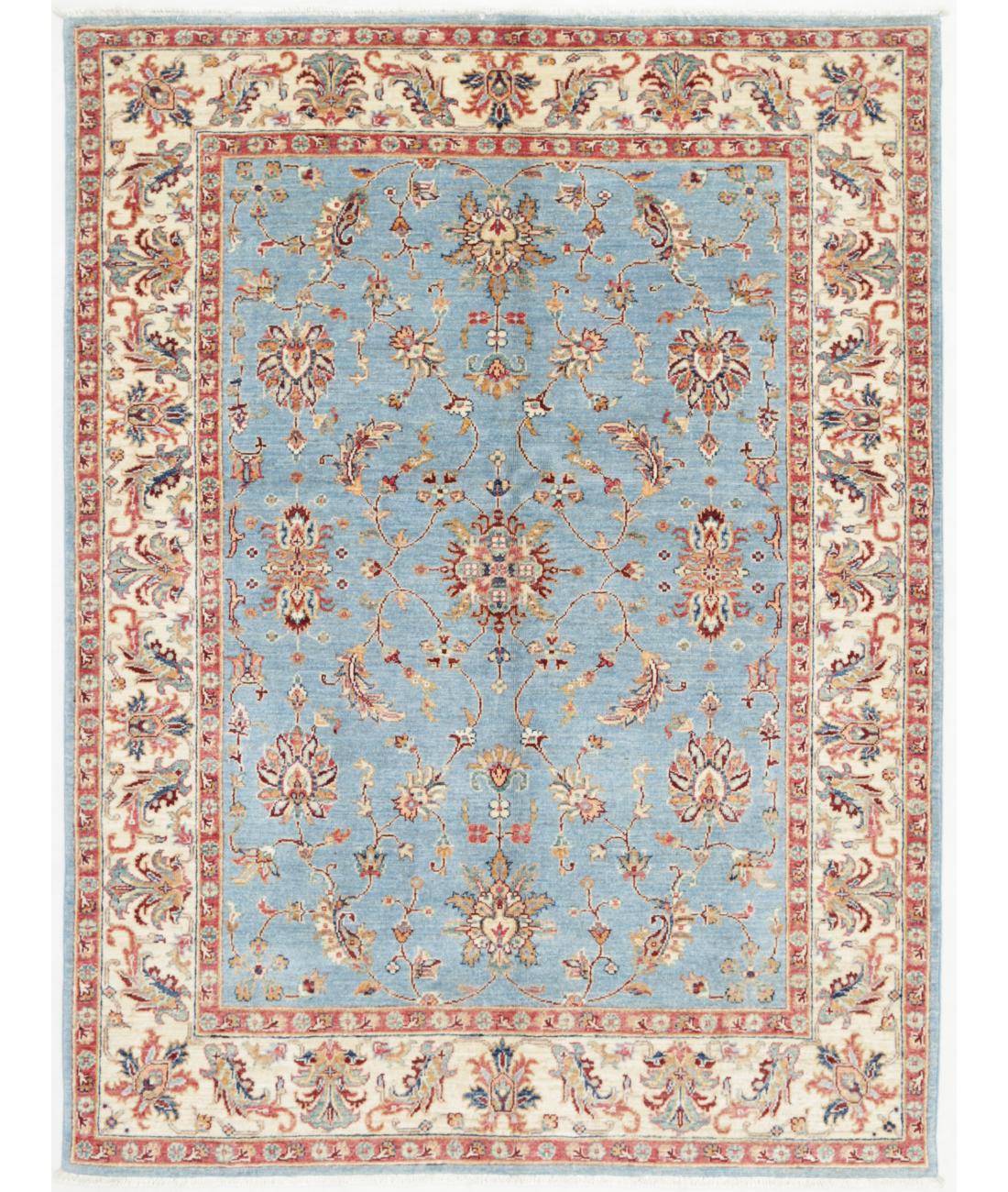 Hand Knotted Ziegler Farhan Wool Rug - 5'1'' x 6'9'' 5' 1" X 6' 9" ( 155 X 206 ) / Blue / Ivory