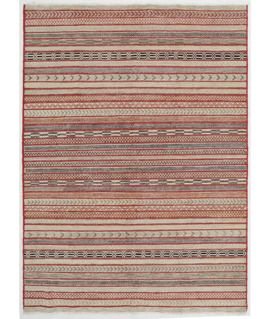 Hand Knotted Berjesta Wool Rug - 5'8'' x 7'9'' 5' 8" X 7' 9" ( 173 X 236 ) / Red / Ivory