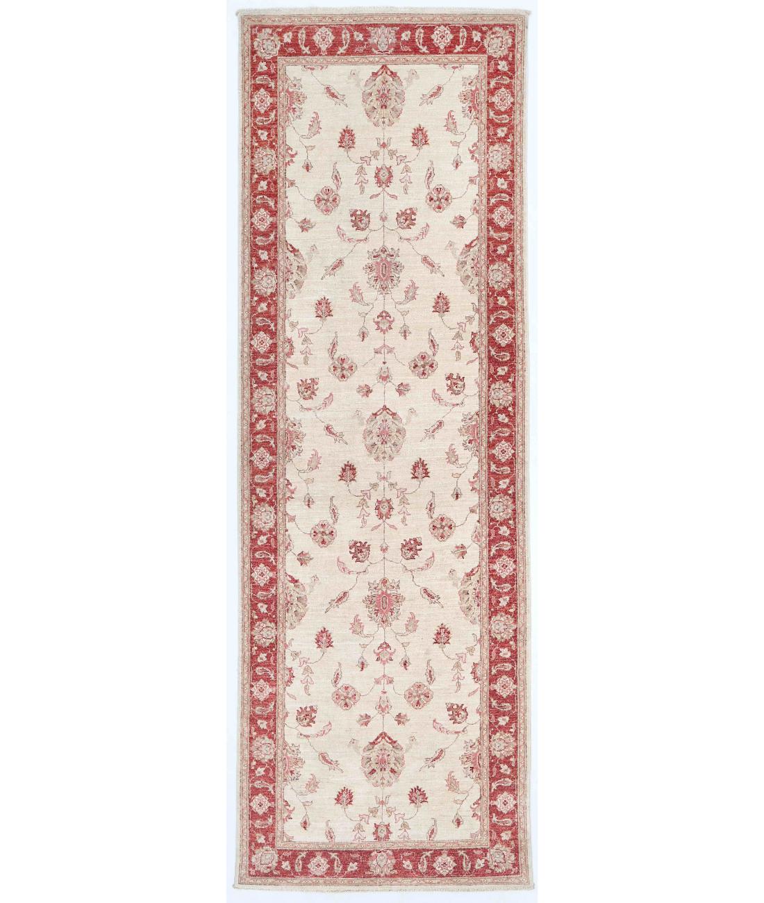 Hand Knotted Ziegler Farhan Wool Rug - 3'4'' x 9'8'' 3' 4" X 9' 8" ( 102 X 295 ) / Ivory / Red