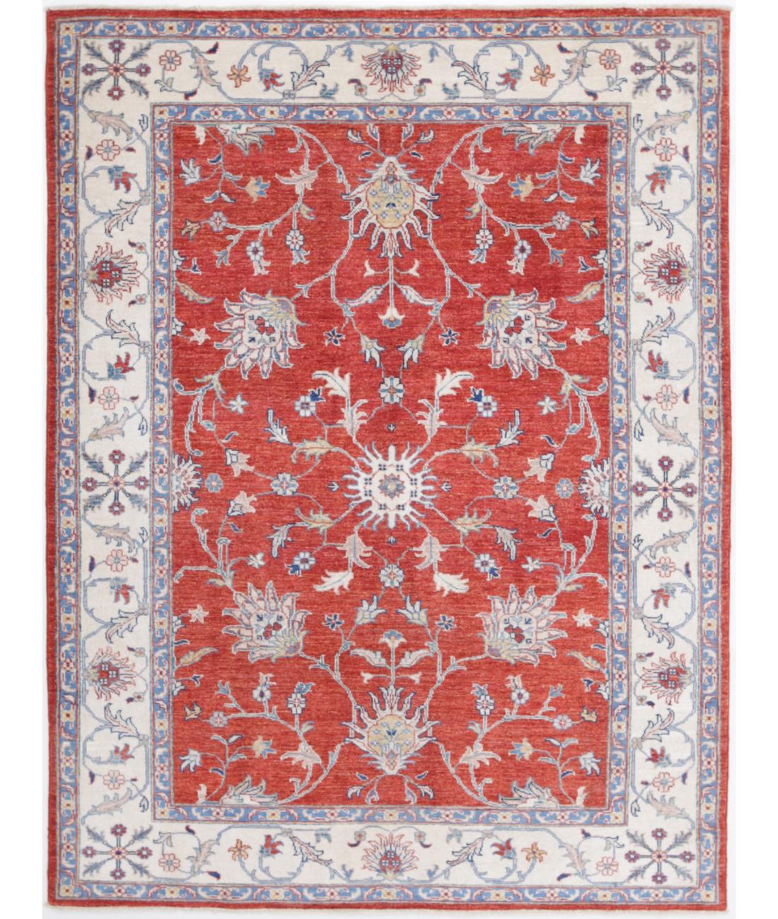 Hand Knotted Ziegler Farhan Wool Rug - 4'11'' x 6'7'' 4' 11" X 6' 7" ( 150 X 201 ) / Red / Ivory