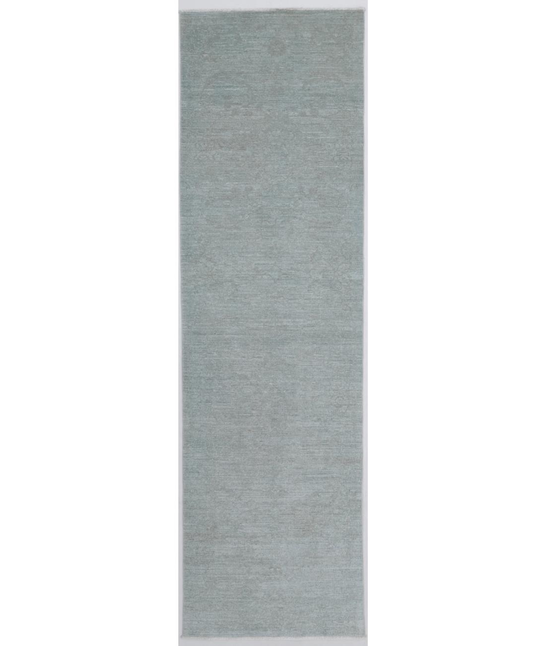 Hand Knotted Overdye Wool Rug - 2'7'' x 9'8'' 2' 7" X 9' 8" ( 79 X 295 ) / Blue / Blue