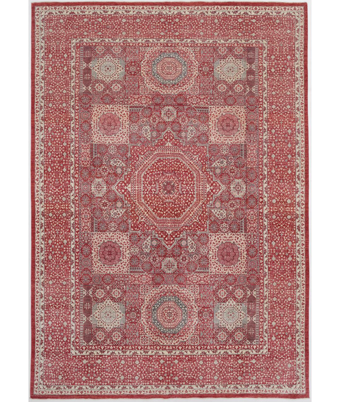 Hand Knotted Fine Mamluk Wool Rug - 10'1'' x 14'5'' 10' 1" X 14' 5" ( 307 X 439 ) / Red / Ivory
