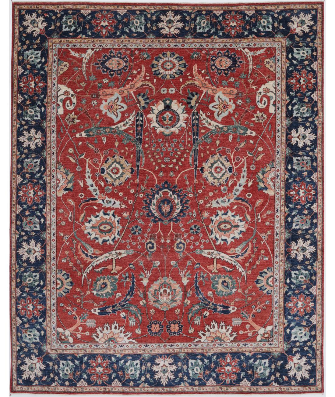 Hand Knotted Ziegler Farhan Wool Rug - 8'11'' x 11'5'' 8' 11" X 11' 5" ( 272 X 348 ) / Red / Blue