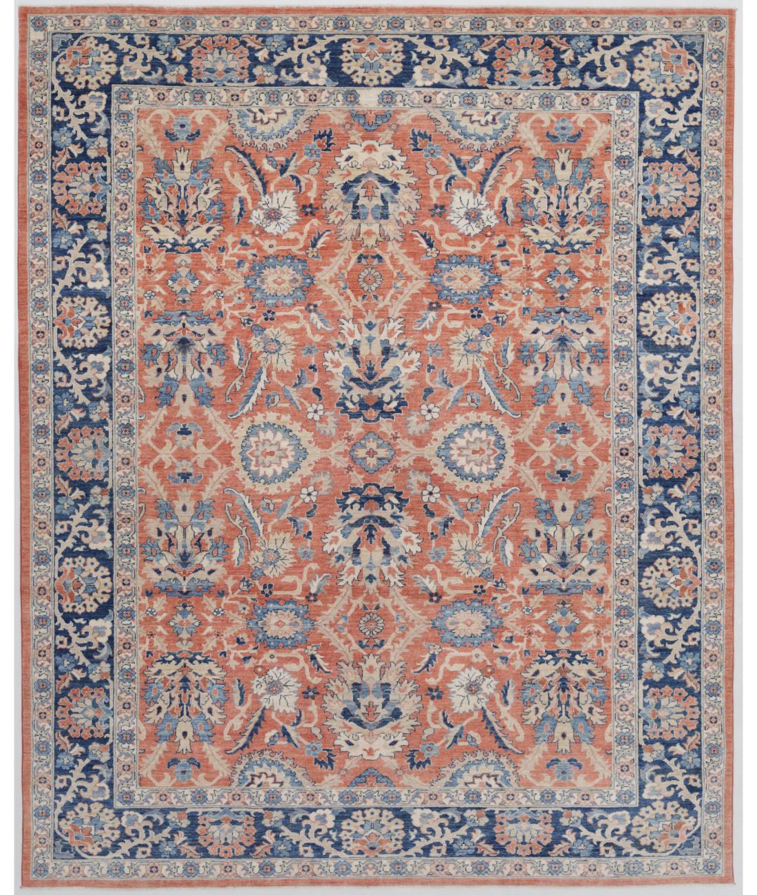 Hand Knotted Sultanabad Farhan Wool Rug - 7'10'' x 9'10'' 7' 10" X 9' 10" ( 239 X 300 ) / Pink / Blue