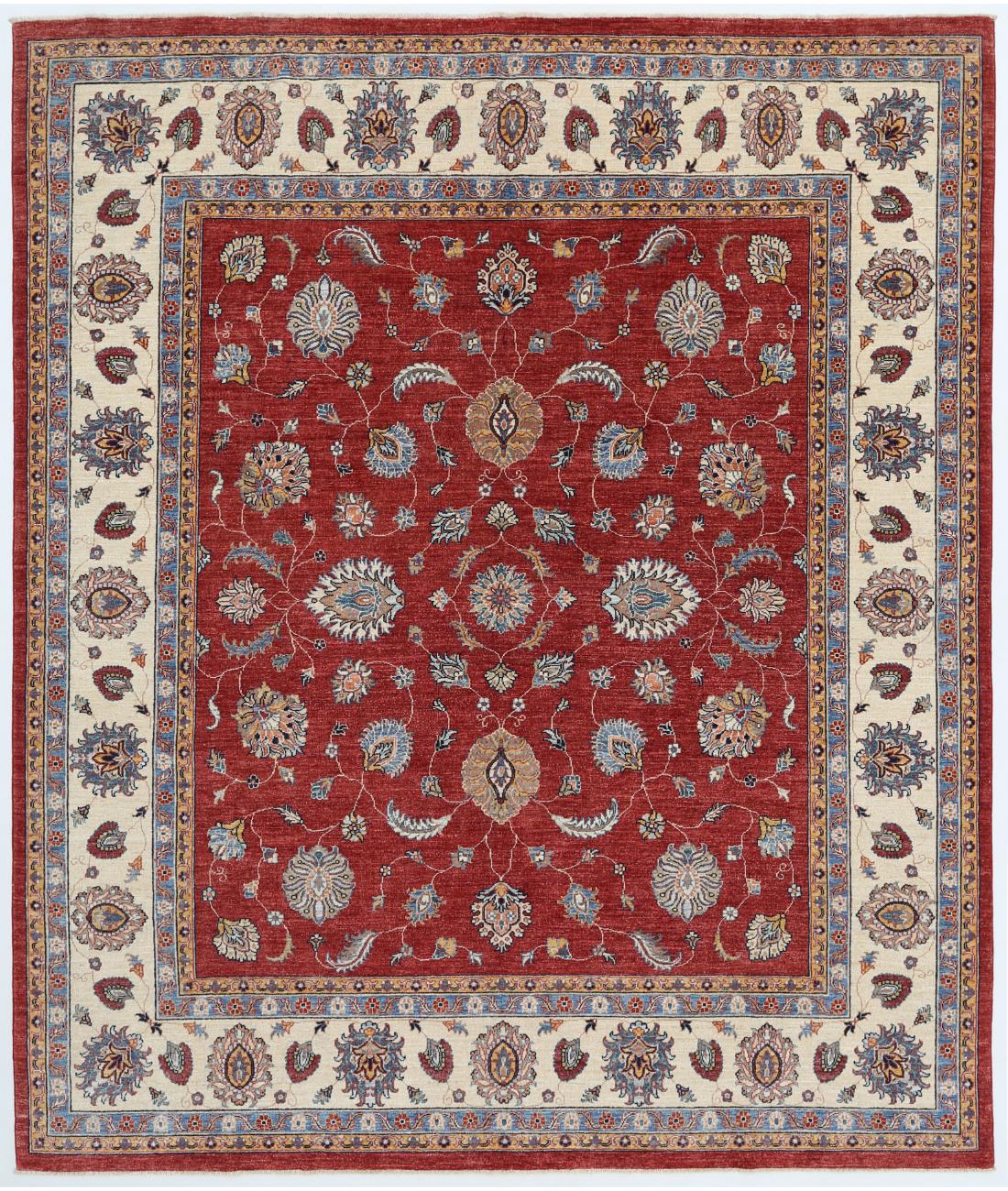 Hand Knotted Ziegler Farhan Wool Rug - 8'3'' x 9'8'' 8' 3" X 9' 8" ( 251 X 295 ) / Red / Ivory