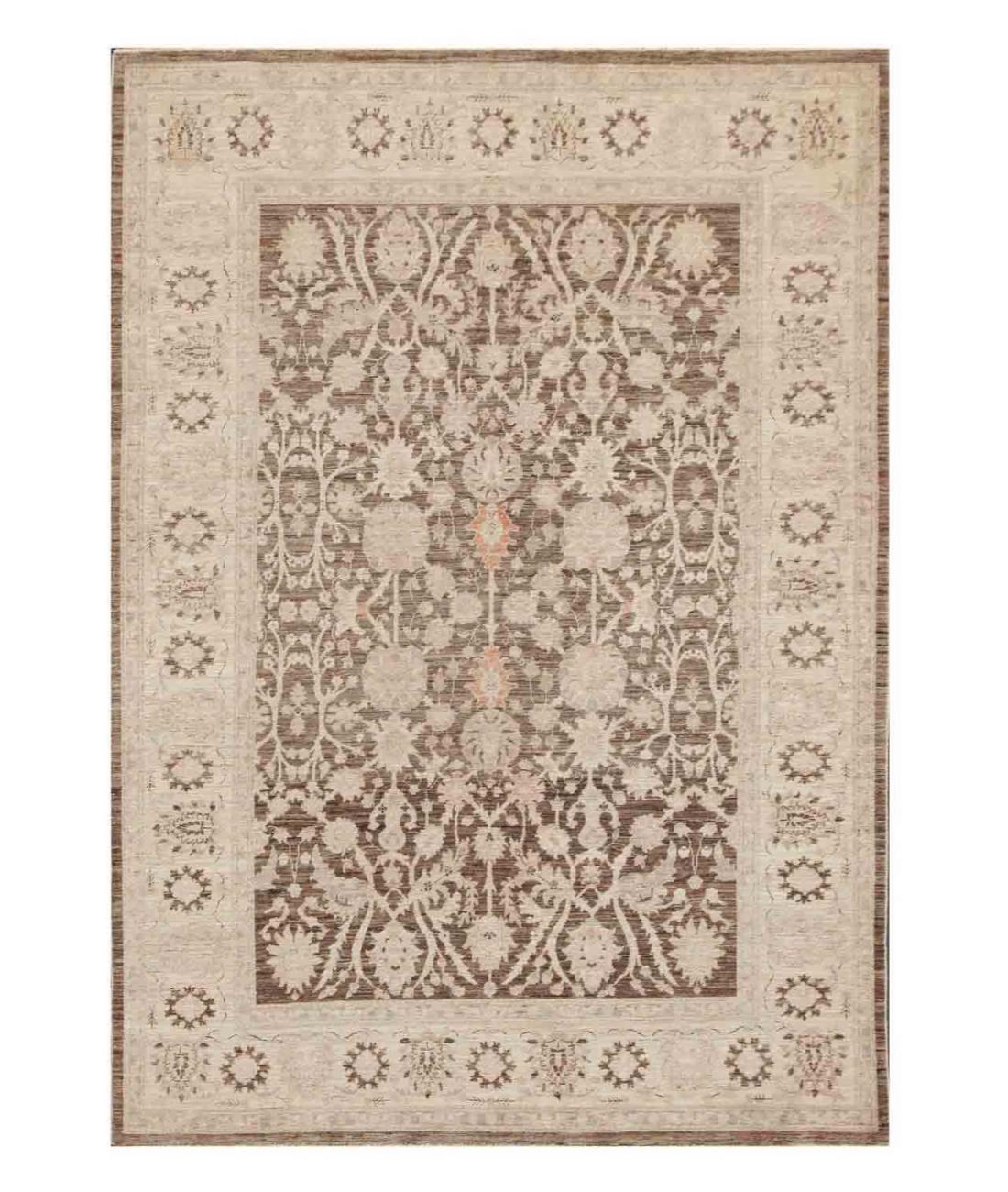 Hand Knotted Fine Serenity Wool Rug - 6'3'' x 8'8'' 6' 3" X 8' 8" ( 191 X 264 ) / Brown / Ivory