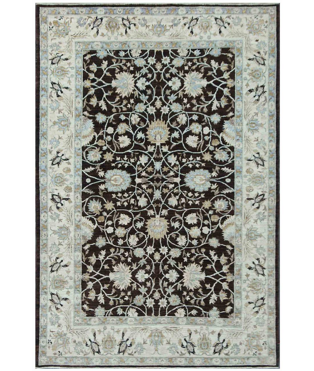 Hand Knotted Fine Ziegler Wool Rug - 6'0'' x 9'0'' 6' 0" X 9' 0" ( 183 X 274 ) / Brown / Ivory