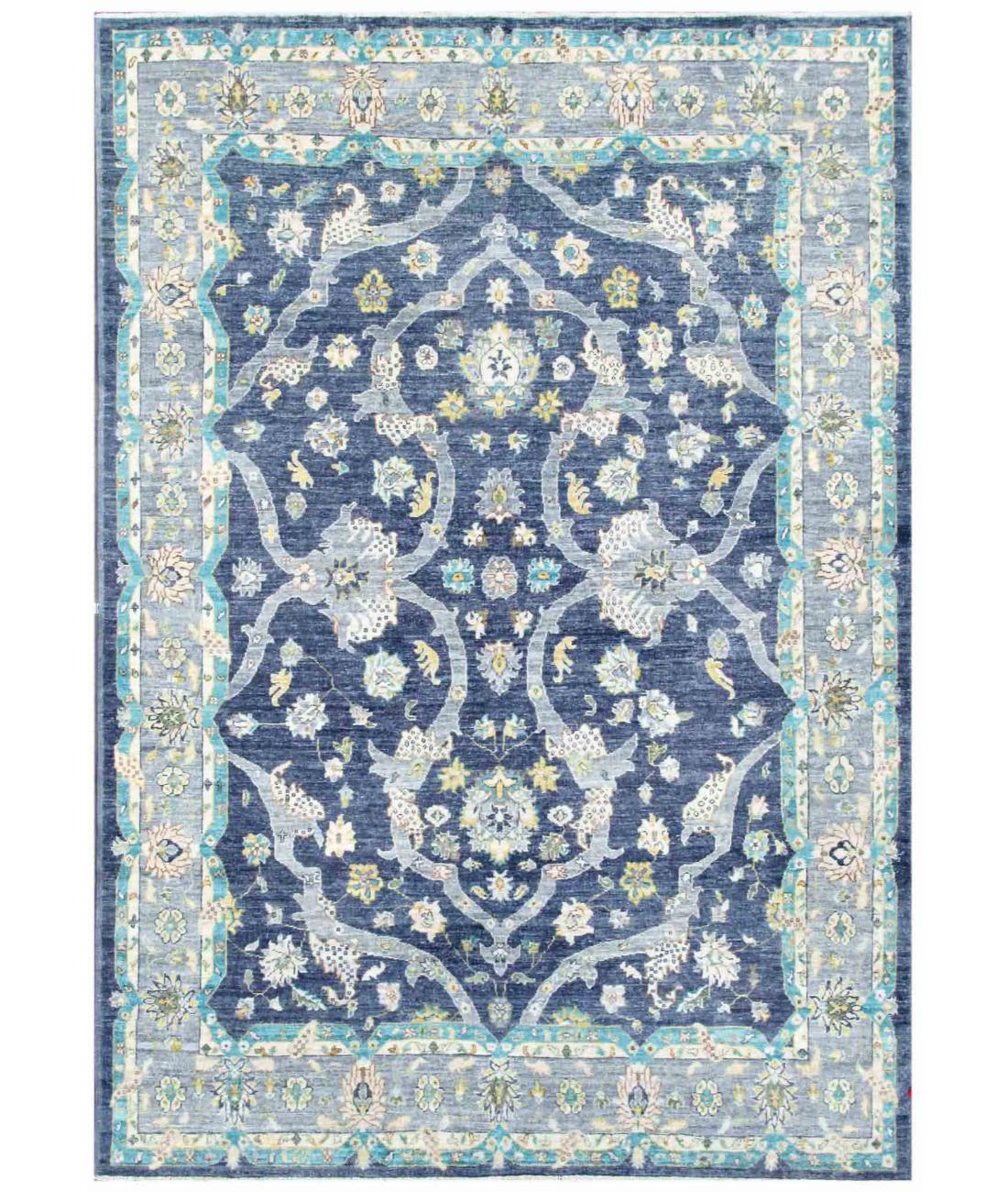 Hand Knotted Ziegler Wool Rug - 6'0'' x 8'6'' 6' 0" X 8' 6" ( 183 X 259 ) / Grey / Teal