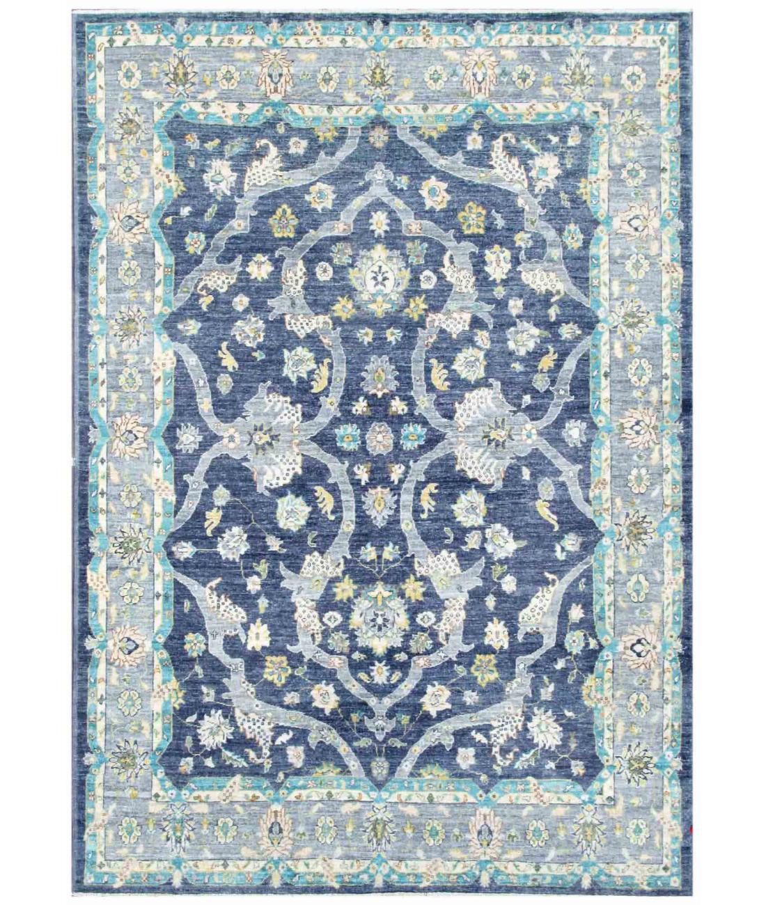 Hand Knotted Ziegler Wool Rug - 6'0'' x 8'6'' 6' 0" X 8' 6" ( 183 X 259 ) / Grey / Teal