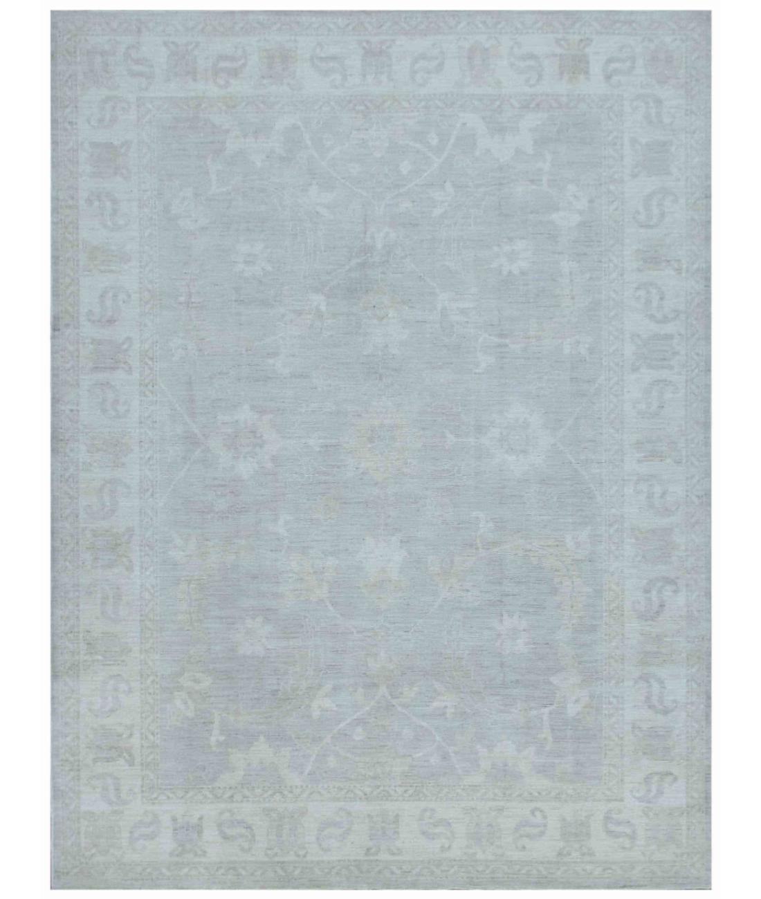 Hand Knotted Oushak Wool Rug - 10'3'' x 13'9'' 10' 3" X 13' 9" ( 312 X 419 ) / Grey / Ivory