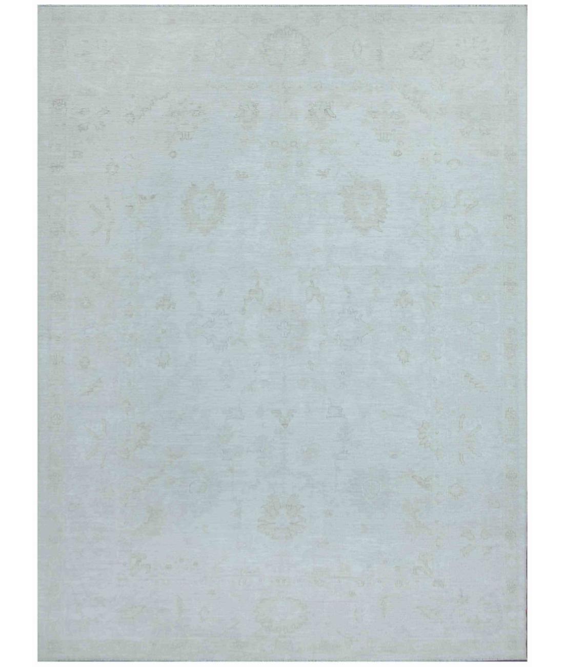 Hand Knotted Oushak Wool Rug - 10'3'' x 14'2'' 10' 3" X 14' 2" ( 312 X 432 ) / Ivory / Blue