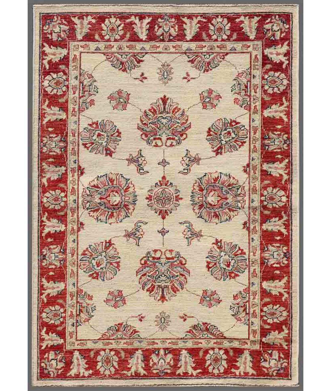Hand Knotted Ziegler Farhan Wool Rug - 3'3'' x 4'8'' 3' 3" X 4' 8" ( 99 X 142 ) / Ivory / Red