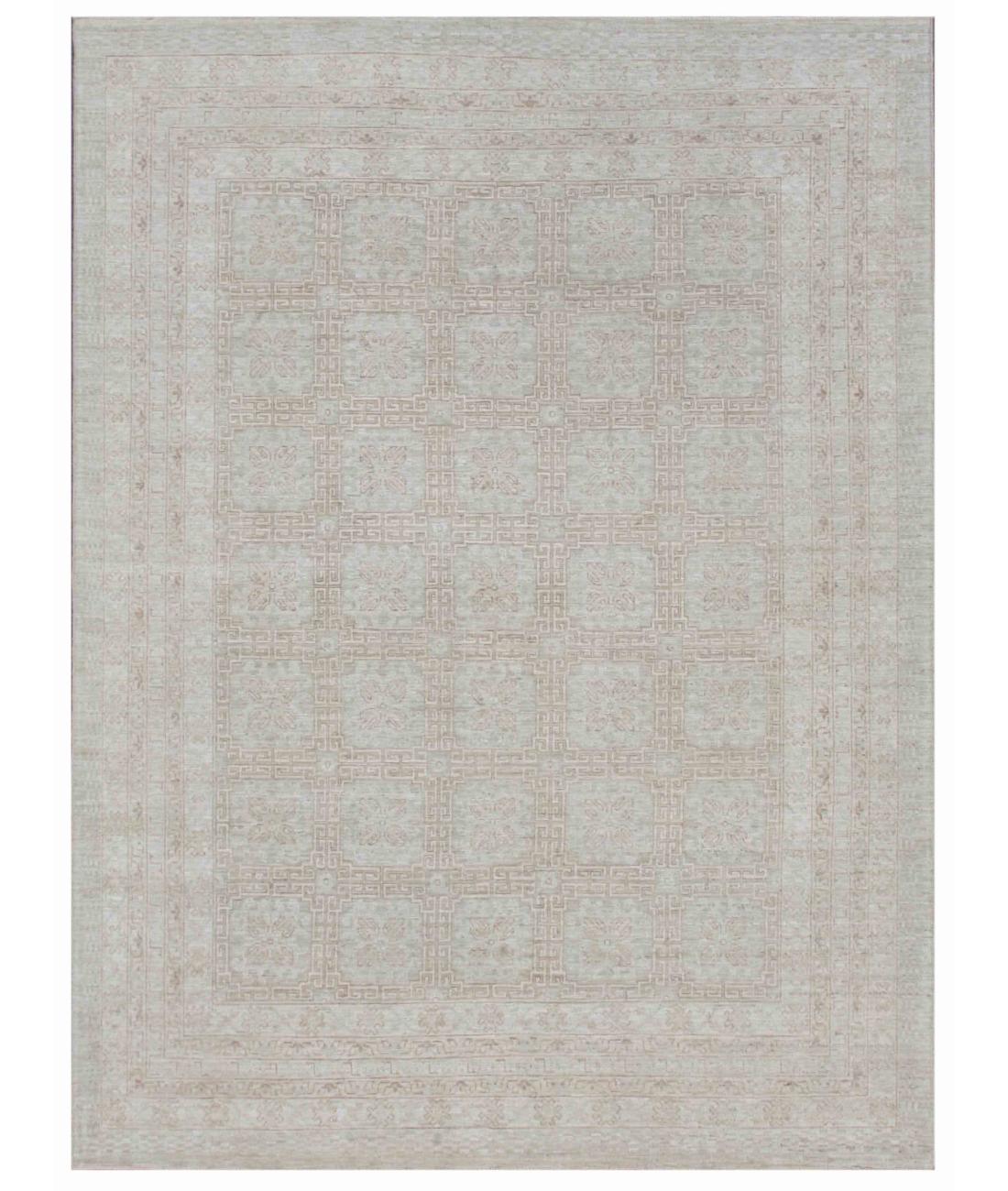 Hand Knotted Khotan Wool Rug - 8'2'' x 10'9'' 8' 2" X 10' 9" ( 249 X 328 ) / Grey / Ivory
