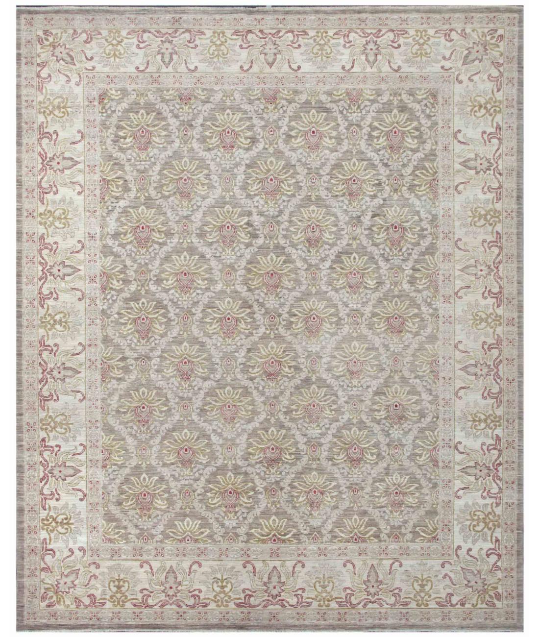 Hand Knotted Fine Serenity Wool Rug - 8'1'' x 9'9'' 8' 1" X 9' 9" ( 246 X 297 ) / Green / Ivory