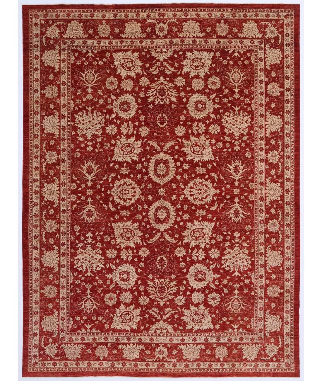 Hand Knotted Ziegler Farhan Wool Rug - 10'0'' x 13'5'' 10' 0" X 13' 5" ( 305 X 409 ) / Red / Ivory