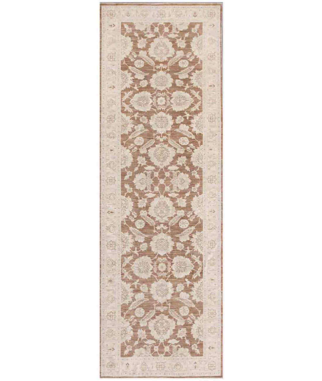 Hand Knotted Fine Ziegler Wool Rug - 4'0'' x 12'5'' 4' 0" X 12' 5" ( 122 X 378 ) / Brown / Ivory