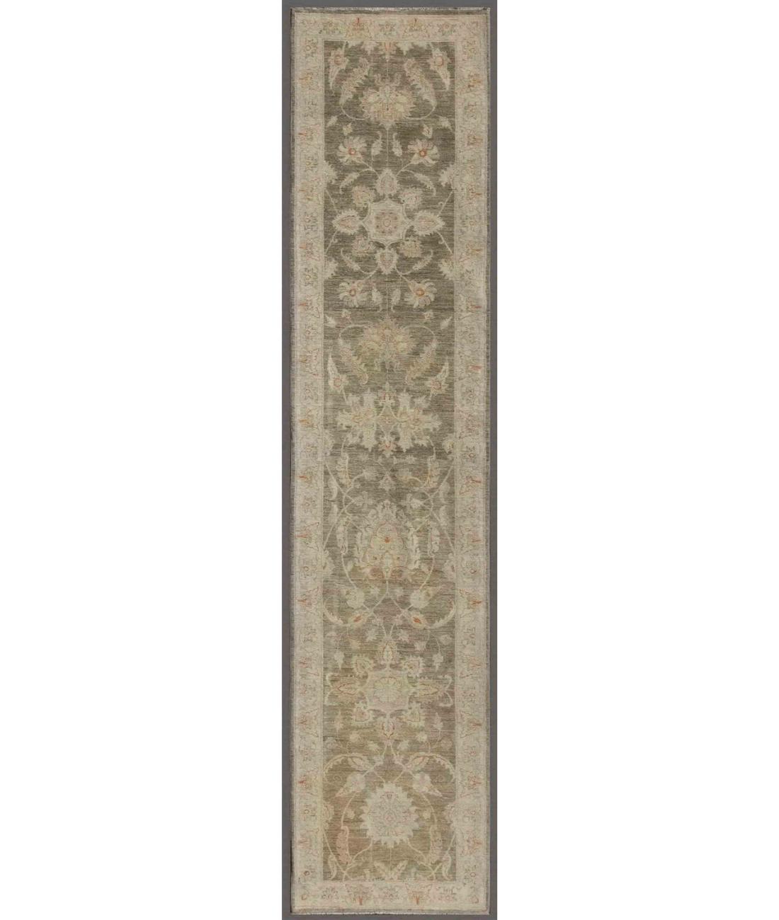 Hand Knotted Fine Ziegler Wool Rug - 2'7'' x 11'7'' 2' 7" X 11' 7" ( 79 X 353 ) / Green / Ivory