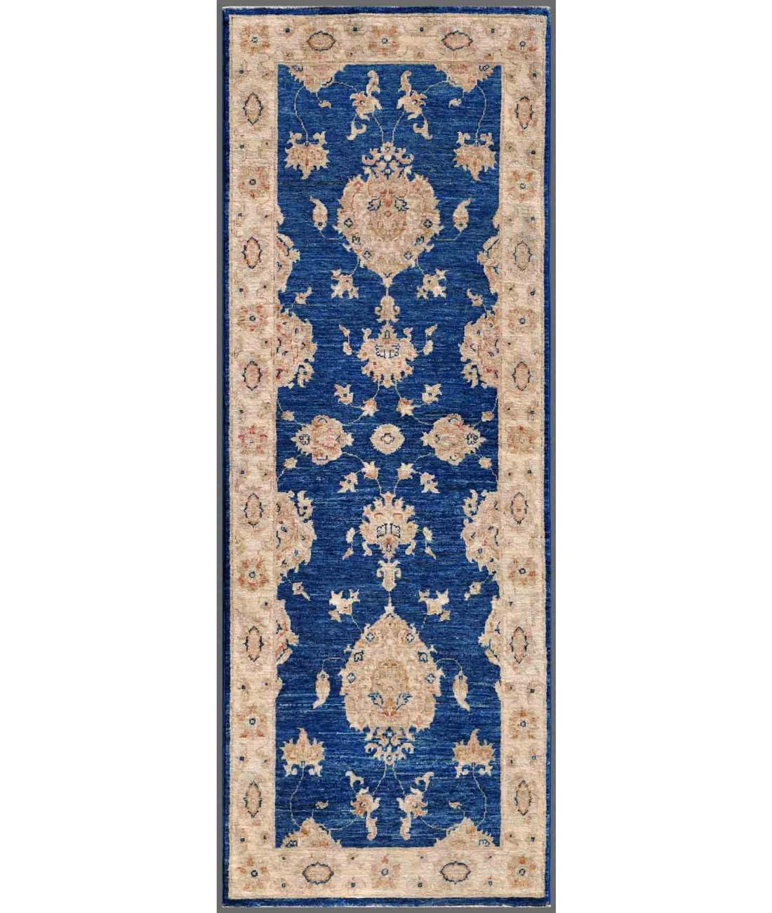 Hand Knotted Ziegler Farhan Wool Rug - 2'7'' x 7'0'' 2' 7" X 7' 0" ( 79 X 213 ) / Blue / Ivory