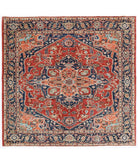 Hand Knotted Heriz Wool Rug - 5'8'' x 5'11'' 5' 8" X 5' 11" ( 173 X 180 ) / Red / Blue