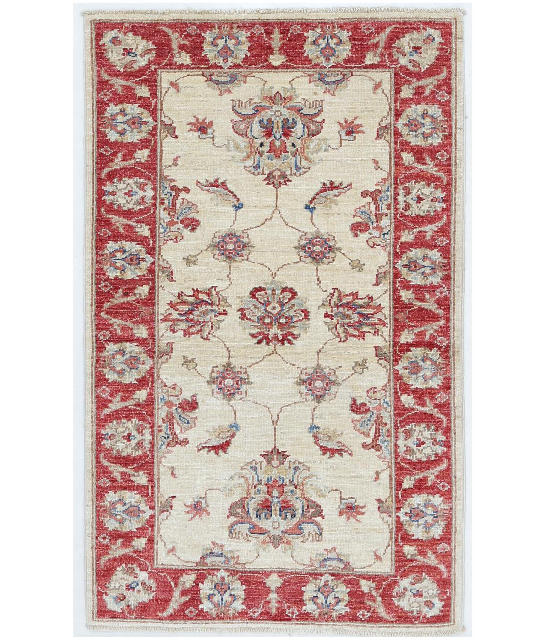 Hand Knotted Ziegler Farhan Wool Rug - 2'3'' x 3'8'' 2' 3" X 3' 8" ( 69 X 112 ) / Ivory / Red