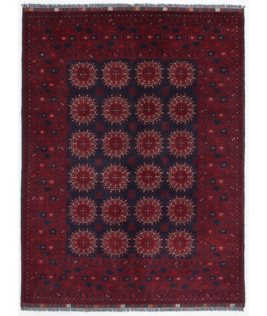 Hand Knotted Afghan Khamyab Wool Rug - 4'11'' x 6'6'' 4' 11" X 6' 6" ( 150 X 198 ) / Blue / Red