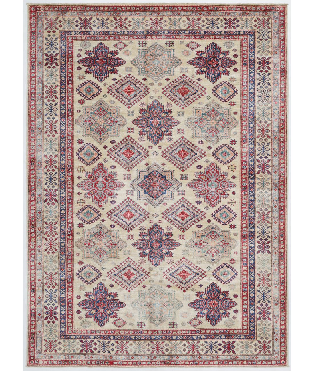 Hand Knotted Royal Kazak Wool Rug - 6'9'' x 9'5'' 6' 9" X 9' 5" ( 206 X 287 ) / Ivory / Red