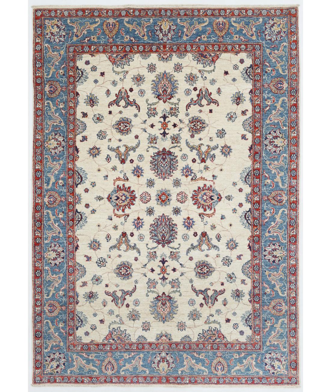 Hand Knotted Ziegler Farhan Wool Rug - 4'11'' x 7'0'' 4' 11" X 7' 0" ( 150 X 213 ) / Beige / Blue