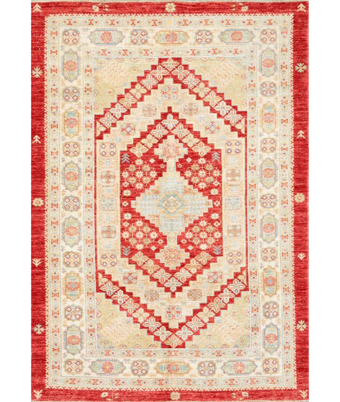 Hand Knotted Ziegler Farhan Wool Rug - 4'10'' x 6'10'' 4' 10" X 6' 10" ( 147 X 208 ) / Red / Ivory