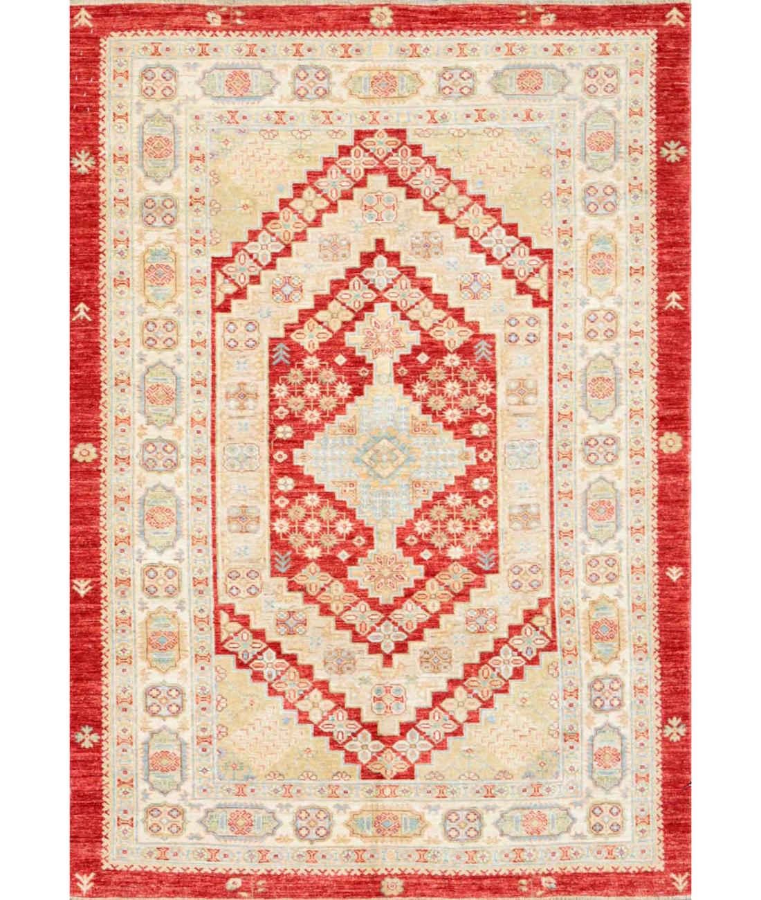 Hand Knotted Ziegler Farhan Wool Rug - 4'10'' x 6'10'' 4' 10" X 6' 10" ( 147 X 208 ) / Red / Ivory