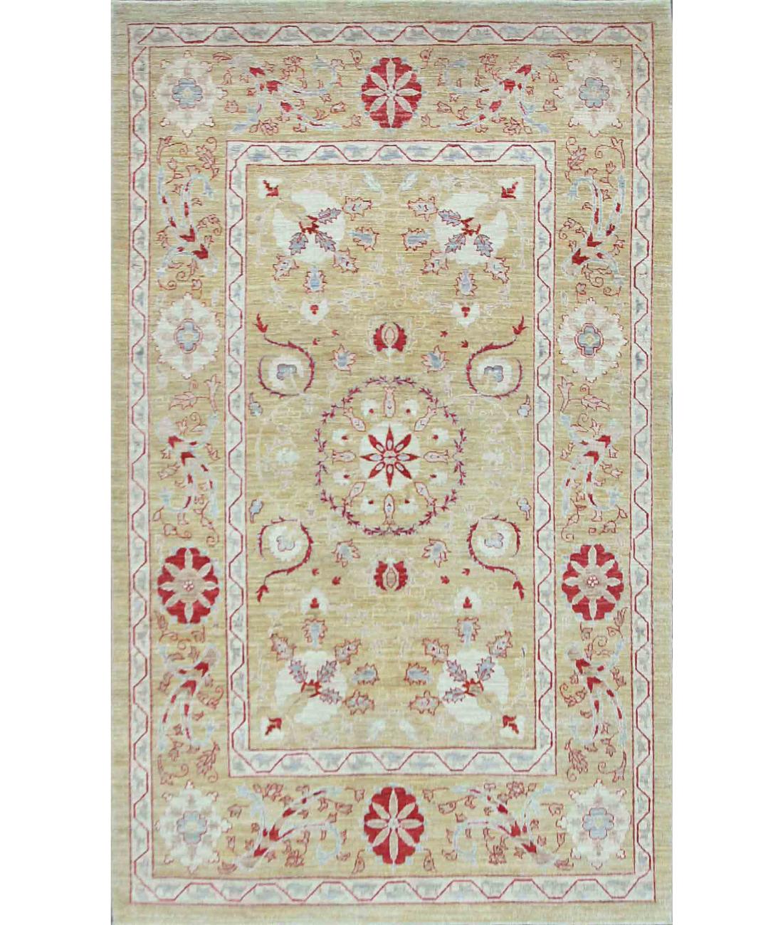 Hand Knotted  Farhan Wool Rug - 5'4'' x 8'8'' 5' 4" X 8' 8" ( 163 X 264 ) / Gold / Ivory