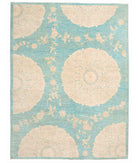 Hand Knotted Artemix Wool Rug - 9'0'' x 12'2'' 9' 0" X 12' 2" ( 274 X 371 ) / Teal / Ivory