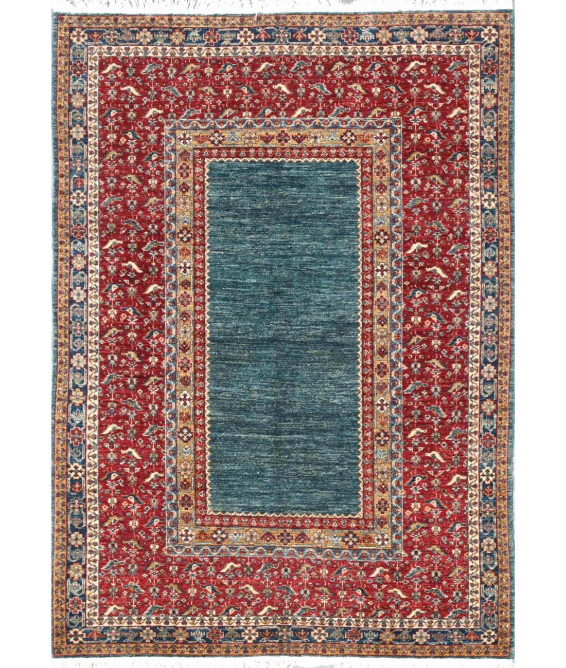 Hand Knotted Ziegler Wool Rug - 5'9'' x 7'11'' 5' 9" X 7' 11" ( 175 X 241 ) / Blue / Red