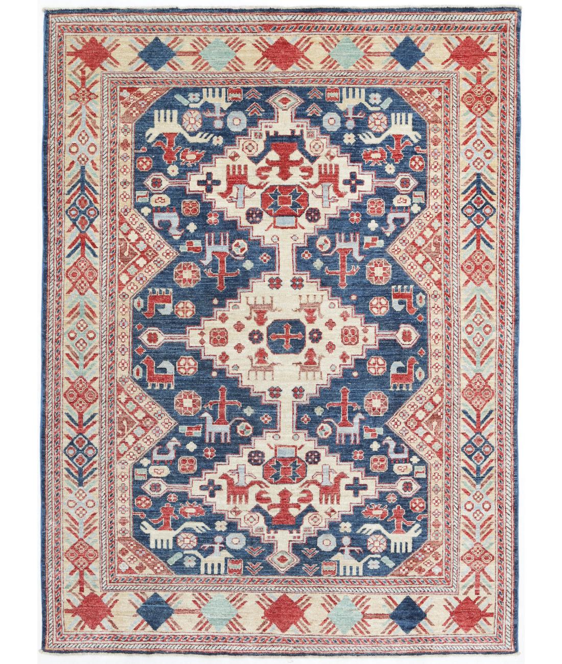 Hand Knotted Serenity Wool Rug - 4'8'' x 6'6'' 4' 8" X 6' 6" ( 142 X 198 ) / Blue / Beige