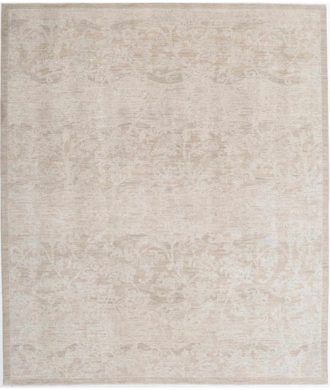 Hand Knotted Fine Ziegler Wool Rug - 8'0'' x 9'7'' 8' 0" X 9' 7" ( 244 X 292 ) / Brown / Ivory