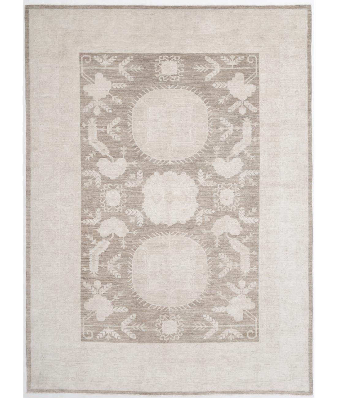 Hand Knotted Serenity Wool Rug - 10'0'' x 13'8'' 10' 0" X 13' 8" ( 305 X 417 ) / Brown / Ivory