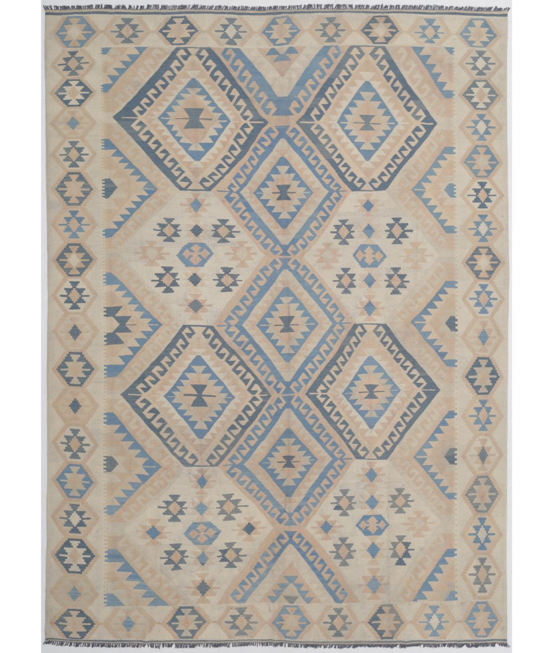 Hand Woven Kafkas Kilim Wool Kilim Rug - 8'7'' x 11'4'' 8' 7" X 11' 4" ( 262 X 345 ) / Ivory / Blue