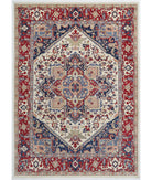 Hand Knotted Heriz Wool Rug - 9'10'' x 13'7'' 9' 10" X 13' 7" ( 300 X 414 ) / Ivory / Red