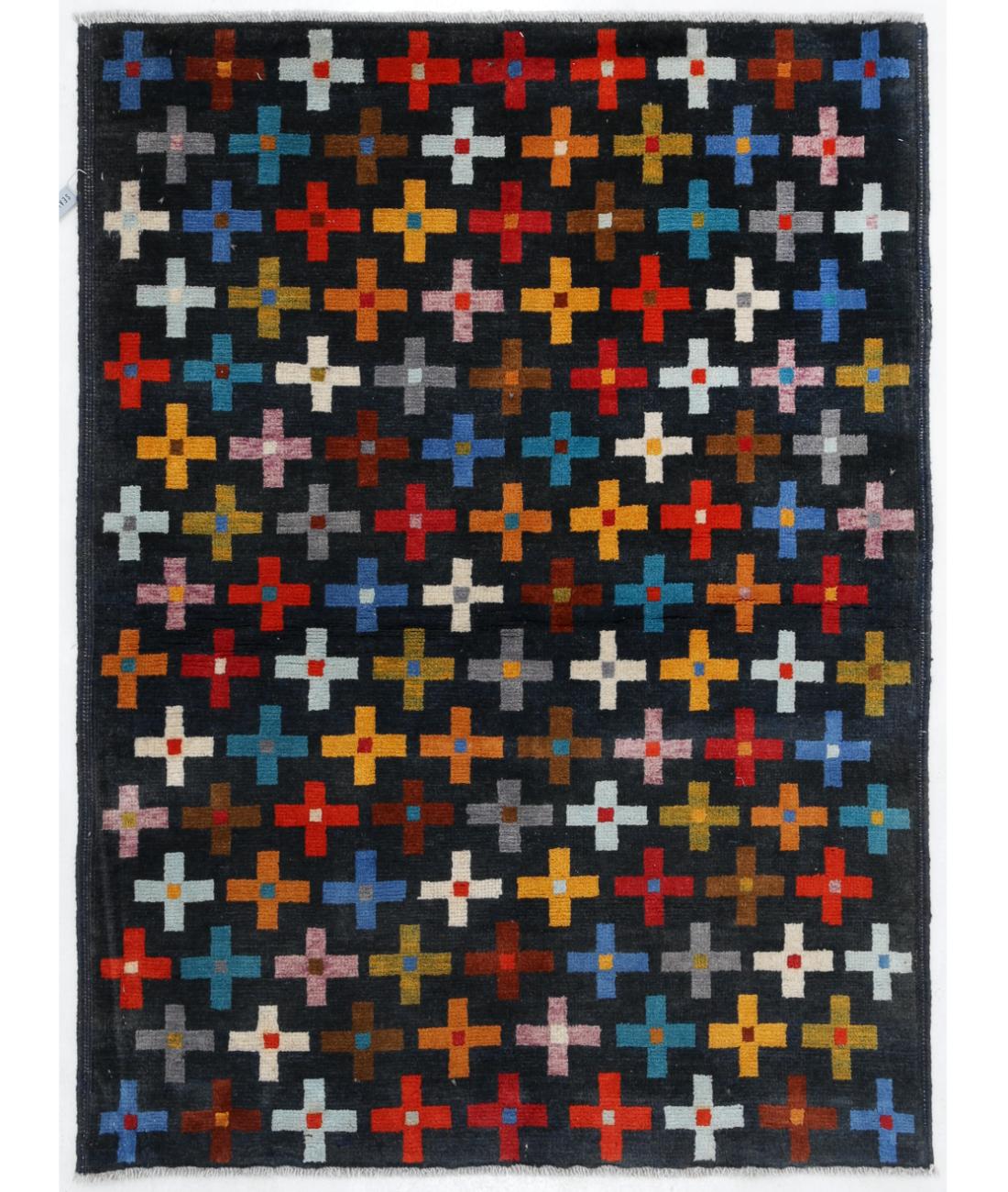 Hand Knotted Baluch Revival Wool Rug - 2'9'' x 3'11'' 2' 9" X 3' 11" ( 84 X 119 ) / Black / Multi