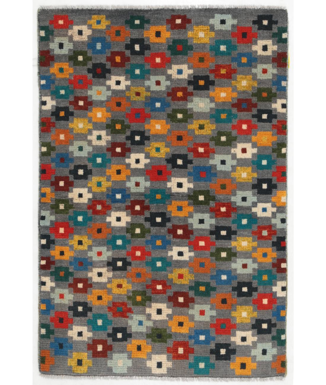 Hand Knotted Baluch Revival Wool Rug - 2'7'' x 3'11'' 2' 7" X 3' 11" ( 79 X 119 ) / Grey / Multi