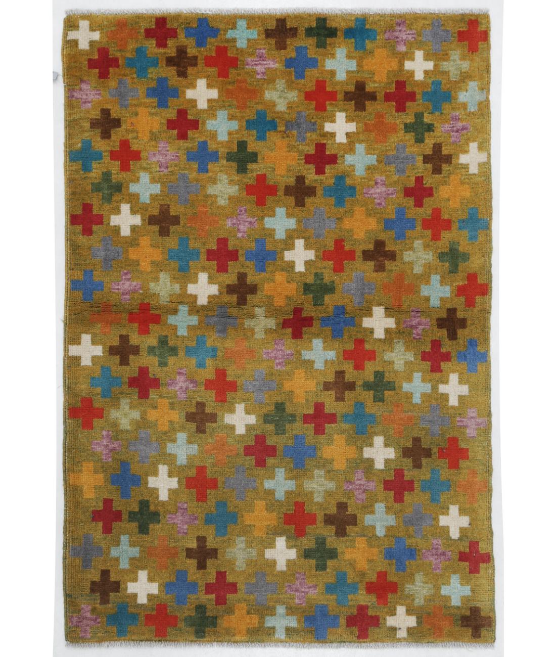 Hand Knotted Baluch Revival Wool Rug - 2'9'' x 3'11'' 2' 9" X 3' 11" ( 84 X 119 ) / Gold / Multi