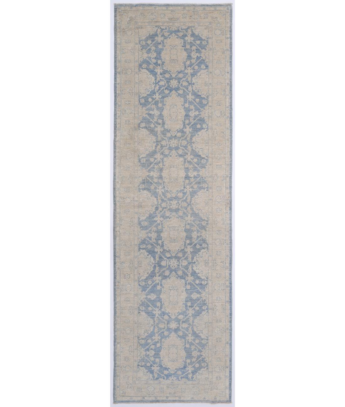 Hand Knotted Fine Serenity Wool Rug - 3'1'' x 10'8'' 3' 1" X 10' 8" ( 94 X 325 ) / Blue / Ivory