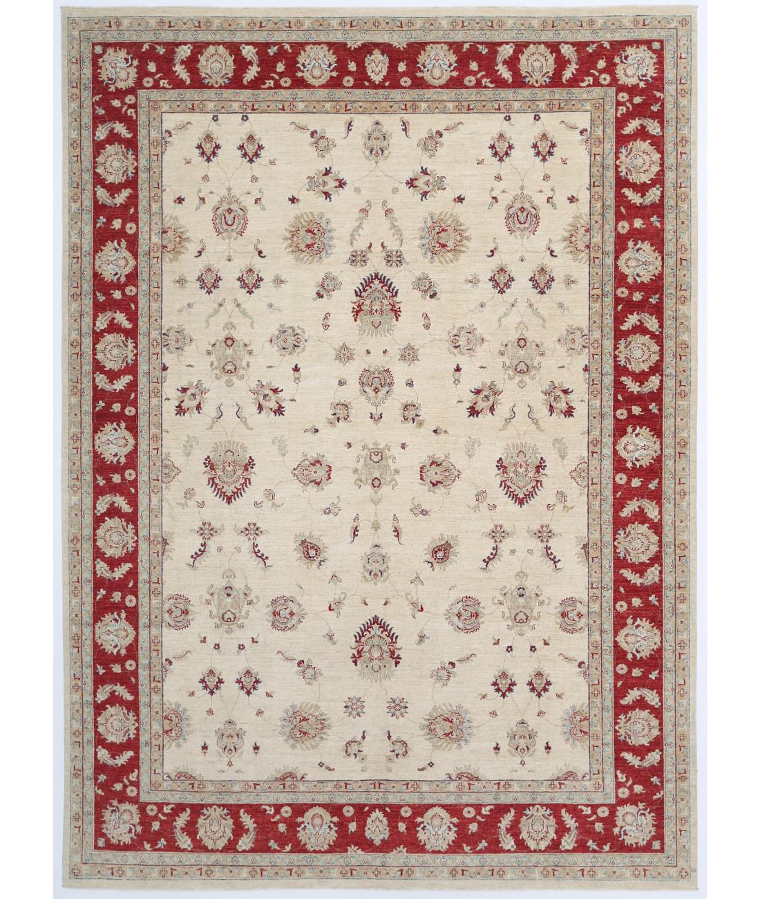 Hand Knotted Ziegler Farhan Wool Rug - 10'0'' x 13'10'' 10' 0" X 13' 10" ( 305 X 422 ) / Ivory / Red