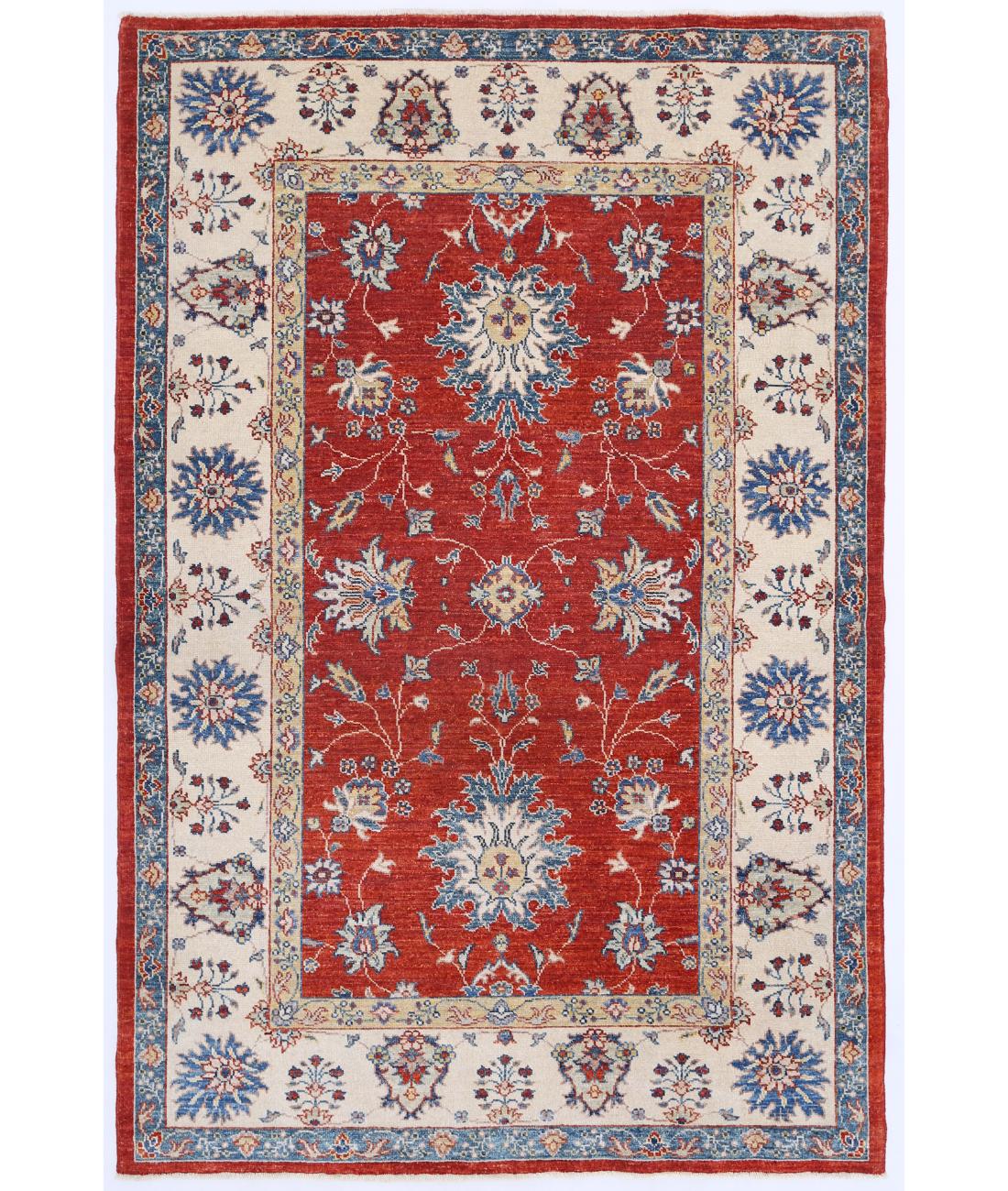 Hand Knotted Ziegler Farhan Wool Rug - 4'0'' x 6'0'' 4' 0" X 6' 0" ( 122 X 183 ) / Red / Ivory
