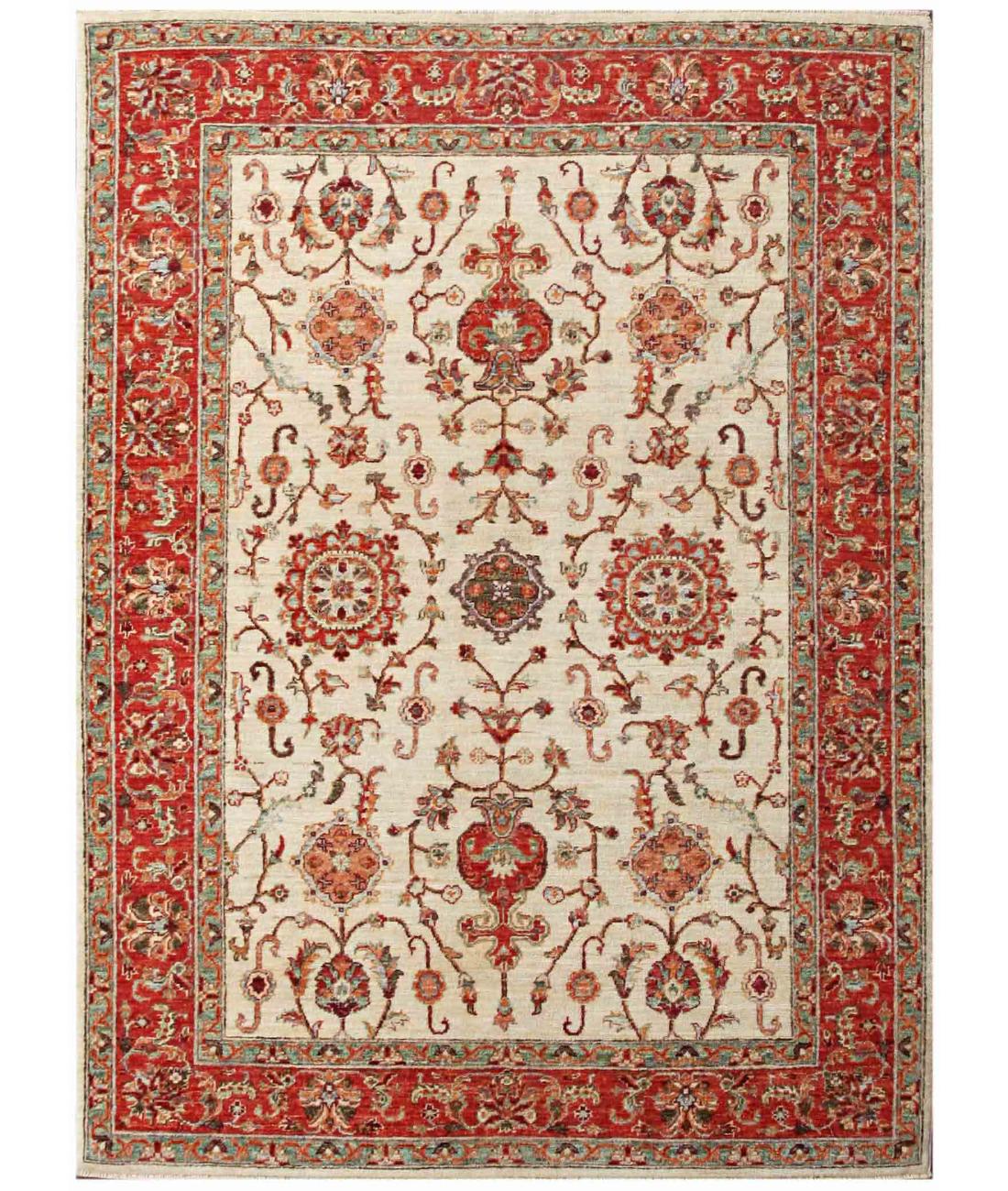 Hand Knotted Ziegler Farhan Wool Rug - 3'11'' x 5'11'' 3' 11" X 5' 11" ( 119 X 180 ) / Ivory / Red