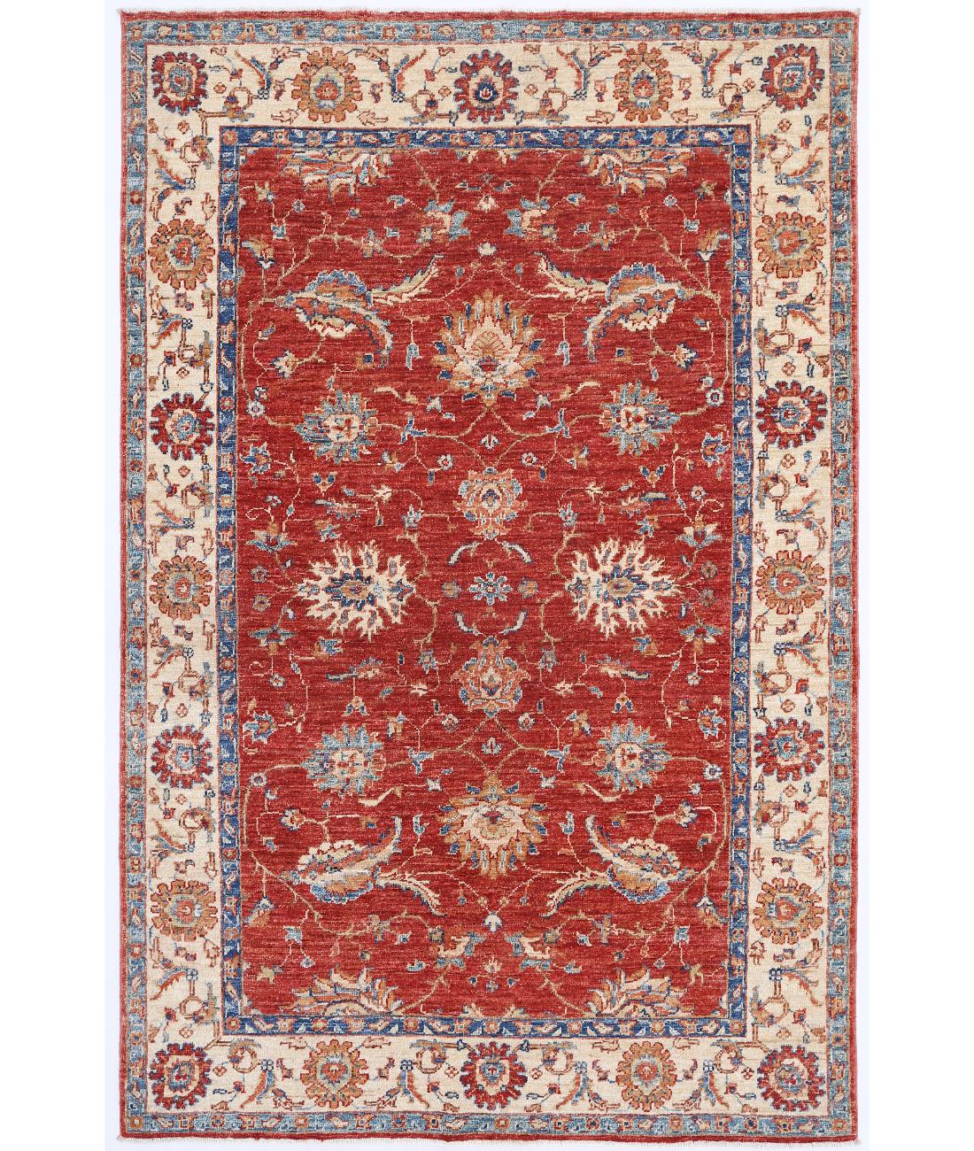 Hand Knotted Ziegler Farhan Wool Rug - 4'1'' x 6'4'' 4' 1" X 6' 4" ( 124 X 193 ) / Red / Ivory