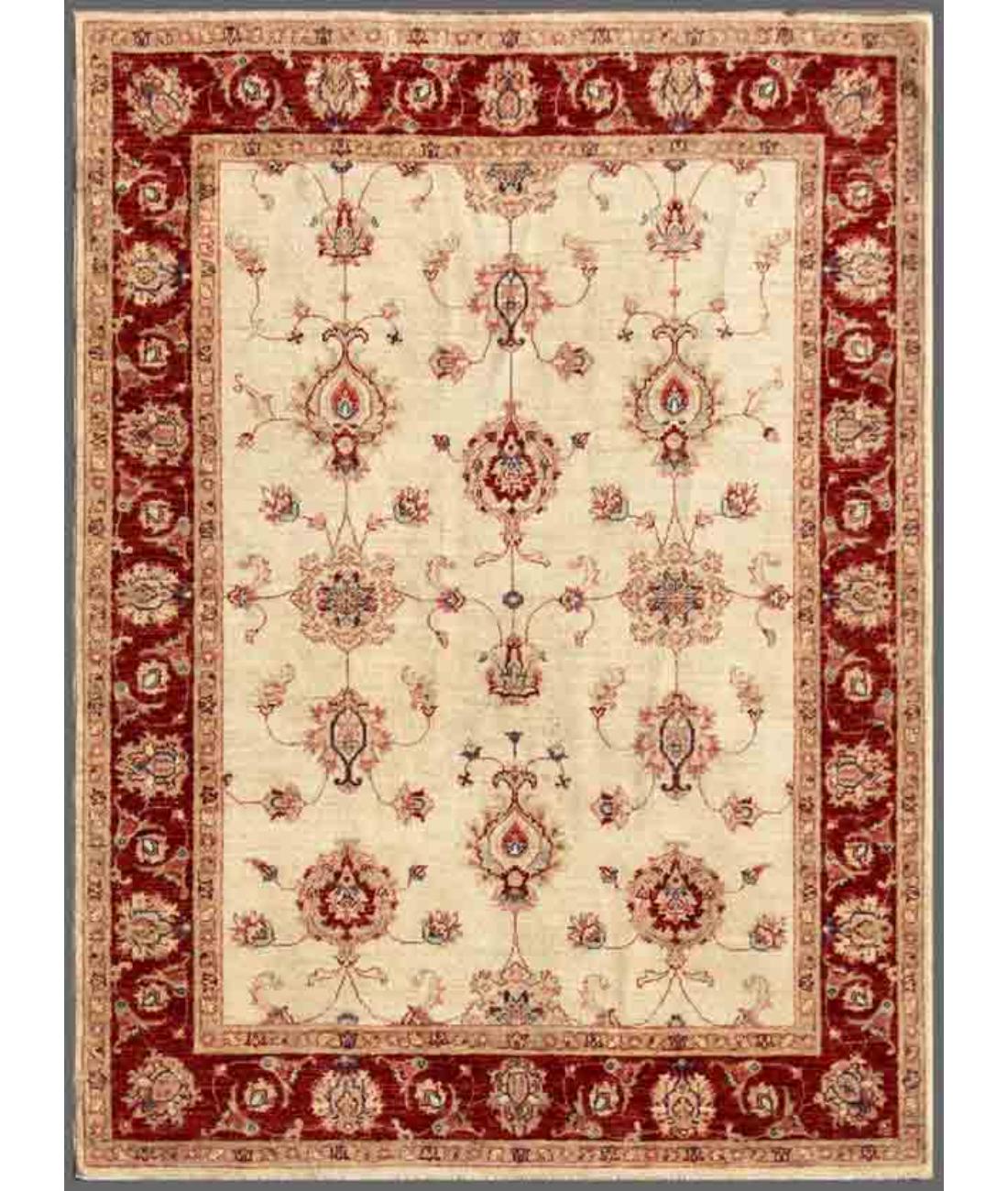 Hand Knotted Ziegler Farhan Wool Rug - 4'10'' x 6'5'' 4' 10" X 6' 5" ( 147 X 196 ) / Ivory / Red